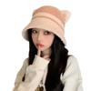 Hat Female Cute Bear Two-color Splicing Bucket Hat Winter Warm Show Washbasin Hat Thick
