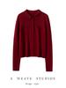 Autumn/Winter Women's Pure Wool Polo Collar Knit Cardigan