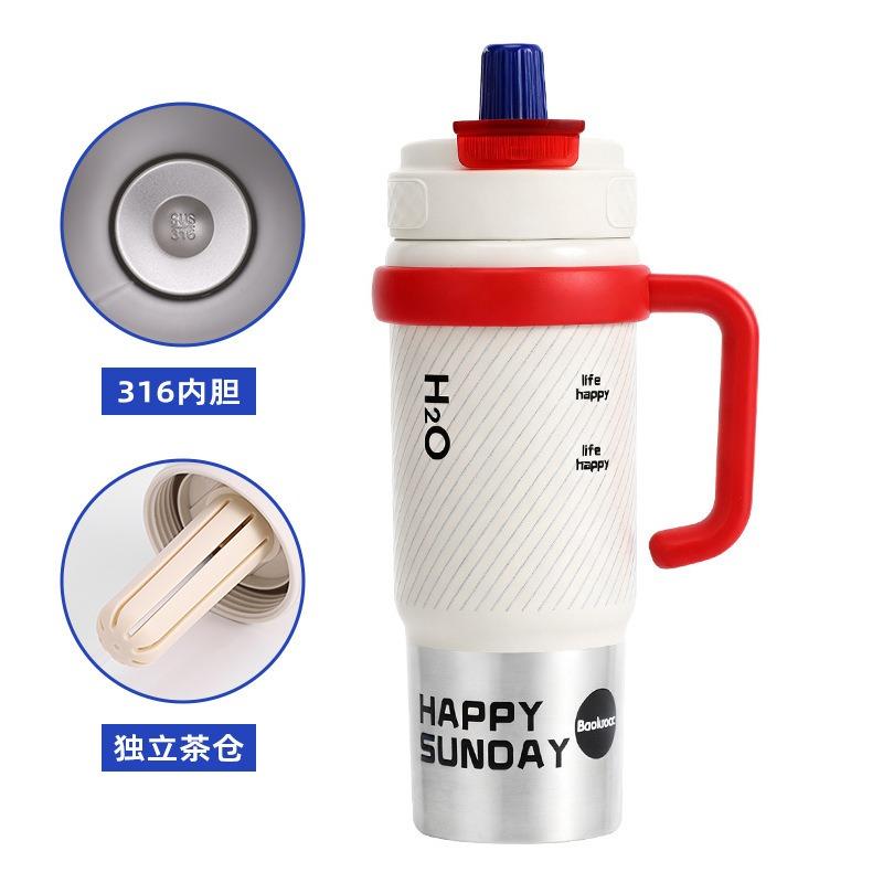 

316 Stainless Steel Double-Drink Sports Water Bottle 800ml Vacuum Insulated Flask with Handle, Leak-Proof for Travel and Gym 800ml білий