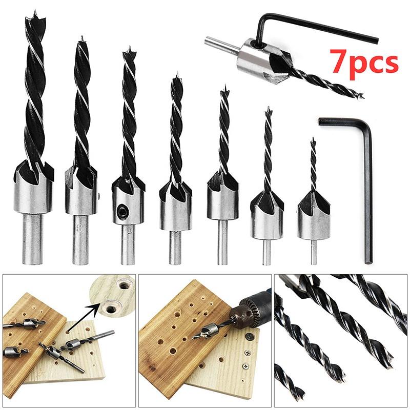 High Carbon Steel 7 Pcs Wood Chamfer Countersink Drill Bit Set For Accurate Woodworking