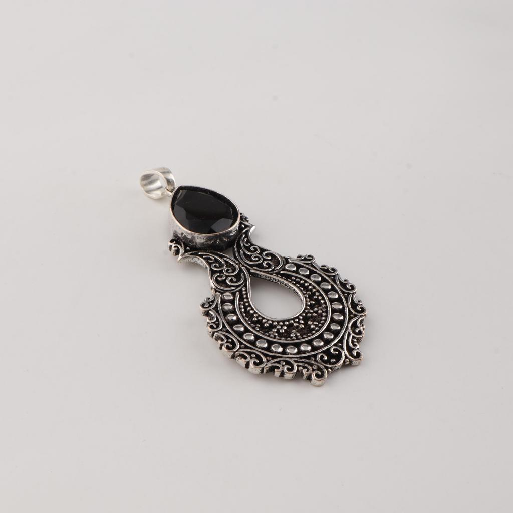 Black Onyx Gemstone 925 Sterling Silver Women Jewelry Elegant Pendant 1.8" For Thanksgiving/Anniversary Gift CP-45-18