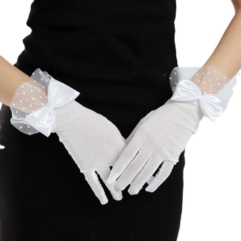 Polka Dot Wedding Bridal Gloves White Long Finger Mittens Retro Black Lace Gloves  Funeral