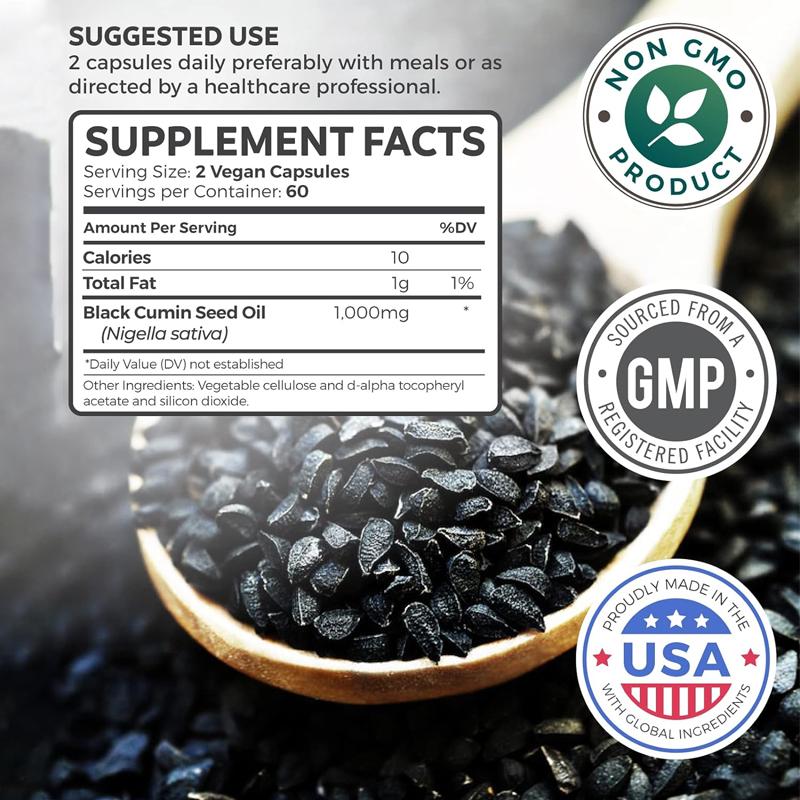 Pslalae 1000 mg Biologische Zwarte Komijnzaadolie - Vegan Capsules - Gezondheid van het Haar