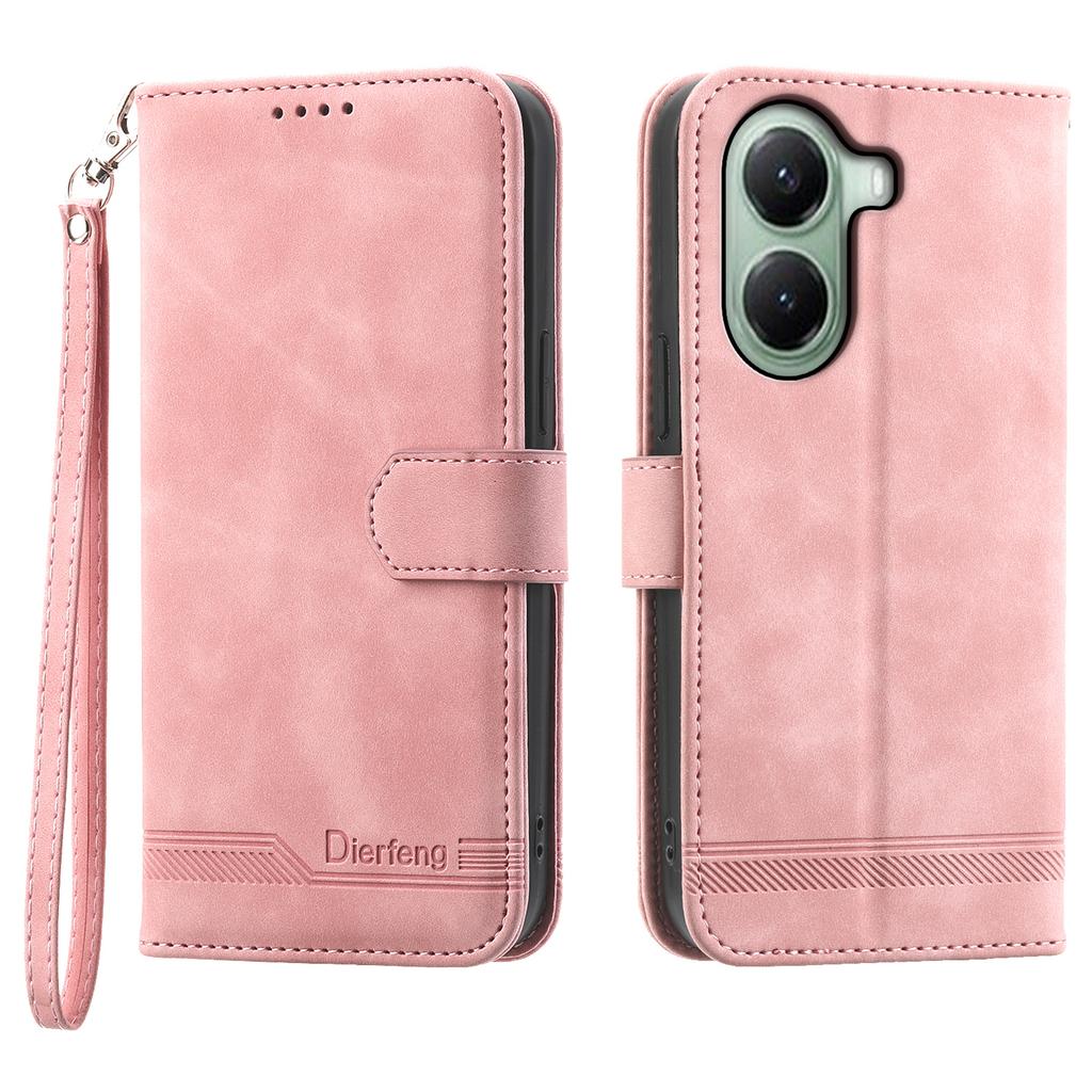 DIERFENG DF-03 For Xiaomi Poco X7 Pro 5G/Redmi Turbo 4 5G Leather Case Lines Imprint Wallet Phone Cover