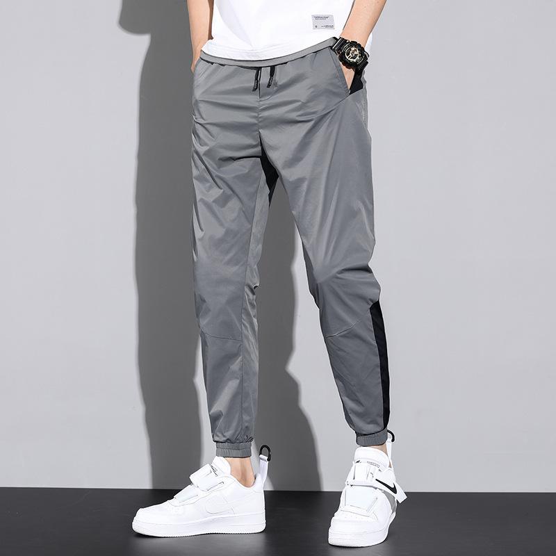 

Повседневные брюки из ледяного шелка, мужские летние тонкие молодежные прямые брюки-трубы, мужские длинные деловые брюки 38 серый