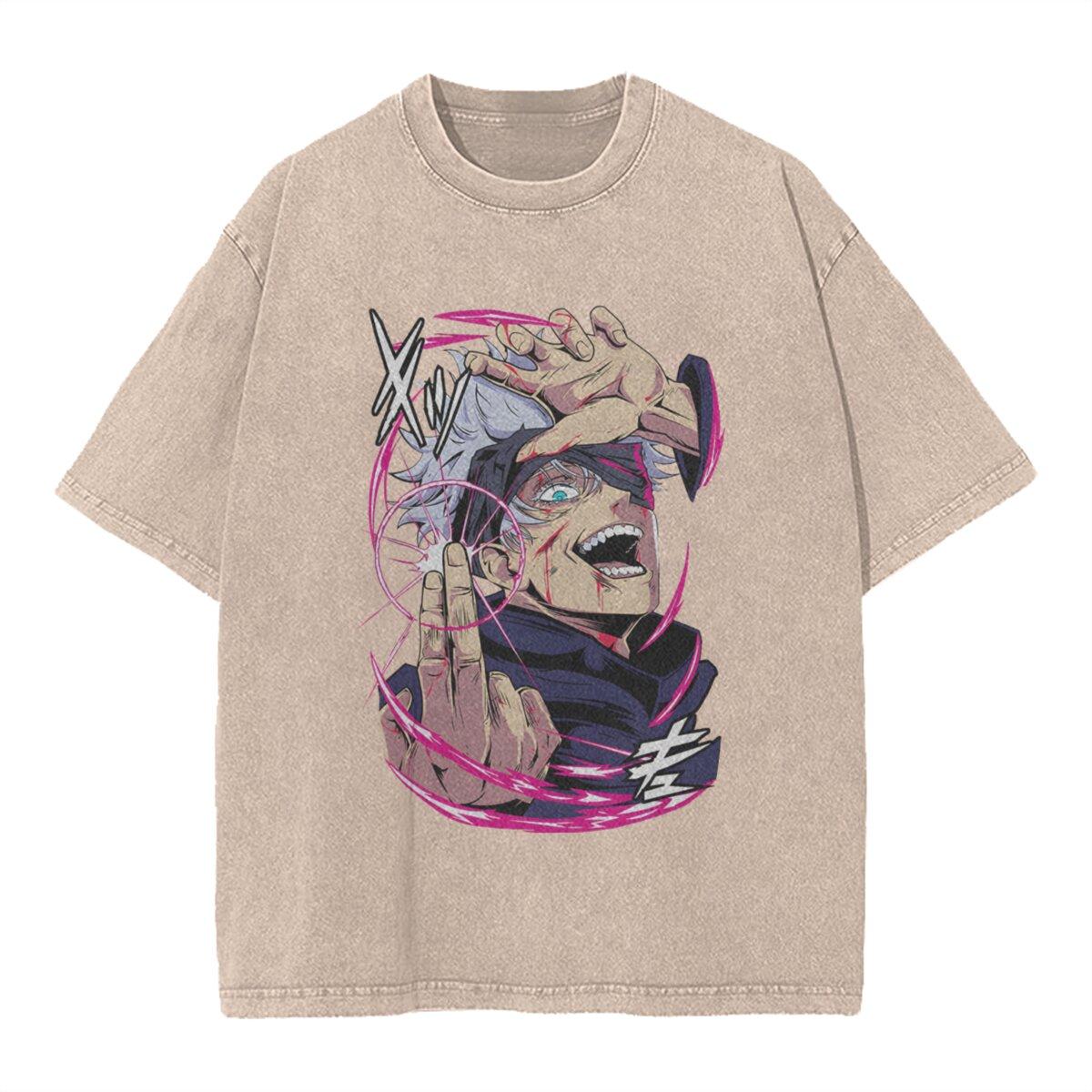 

Японское аниме Jujutsu Kaisen Годжо Сатору Графическая футболка Мужская Винтажная выстиранная футболка Хлопковая футболка с мангой Харадзюку Мужская повседневная футболка XXL коричневый