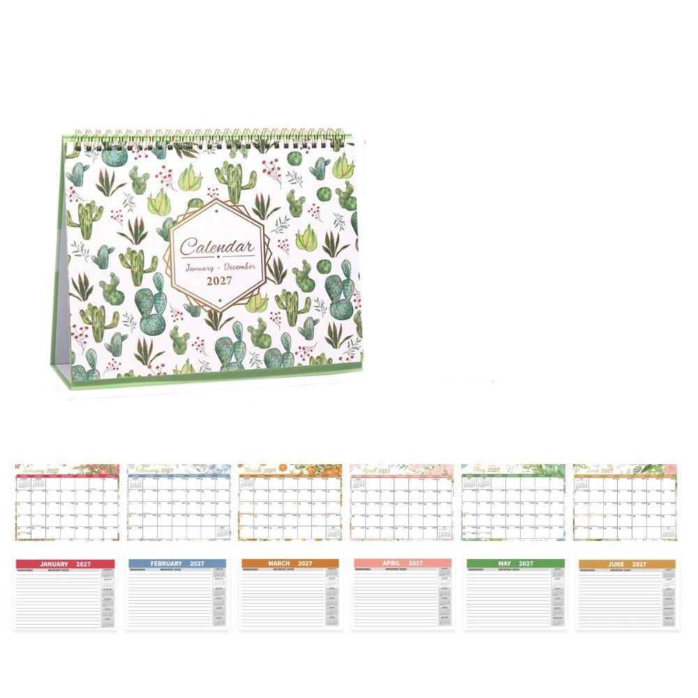 Portable Standing Flip Calendar Spiral Bound Desktop Calendar 2027 Desk Calendar School College