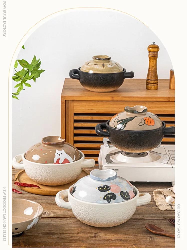 Spodumene Pots for Cooking 2.2L Casserole Ceramic Clay Pot for Cooking Cookware Pots and Pans High Temperature Cooking Crock Pot