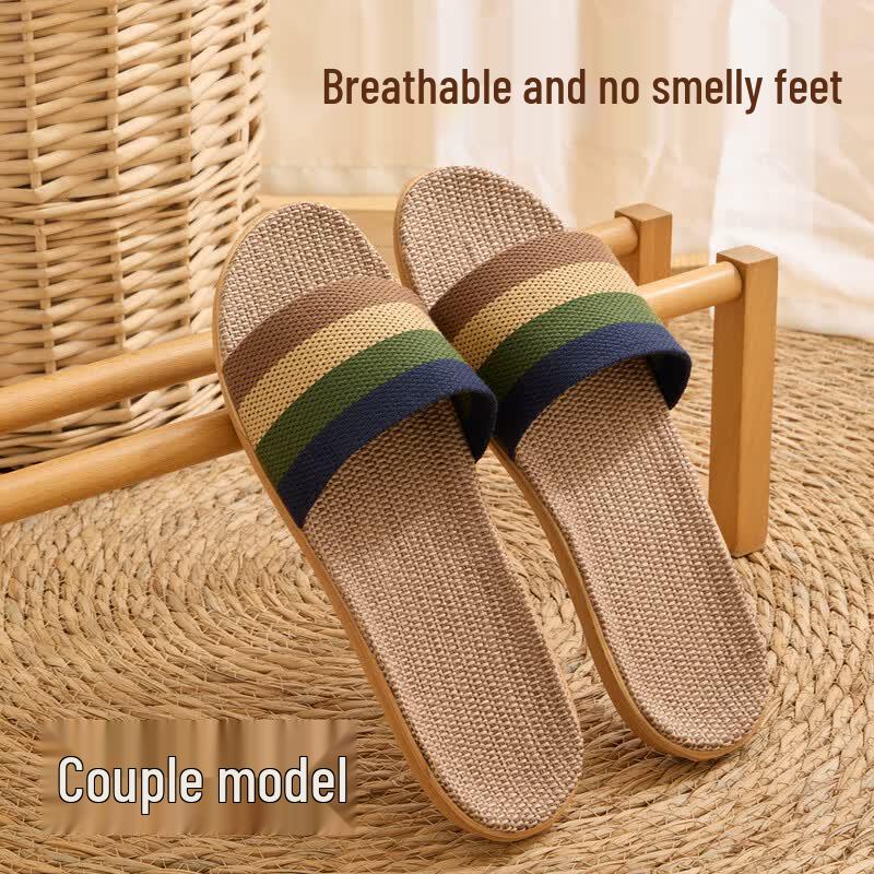 Lidaneya Summer Plaid Linen Home Slippers 44-45