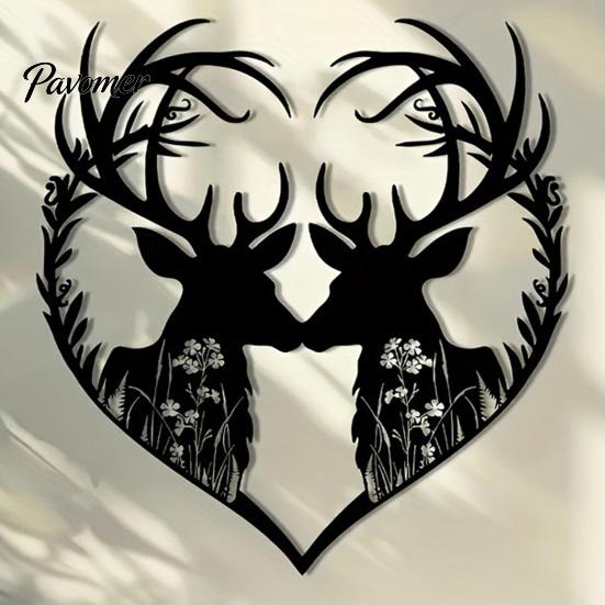 Decorative Hanging Ornaments for Home Metal Deer Heart Wall Decoration, Silhouette Couple Ornaments, Animal Art Patio Decor Backyard Sculpture Living