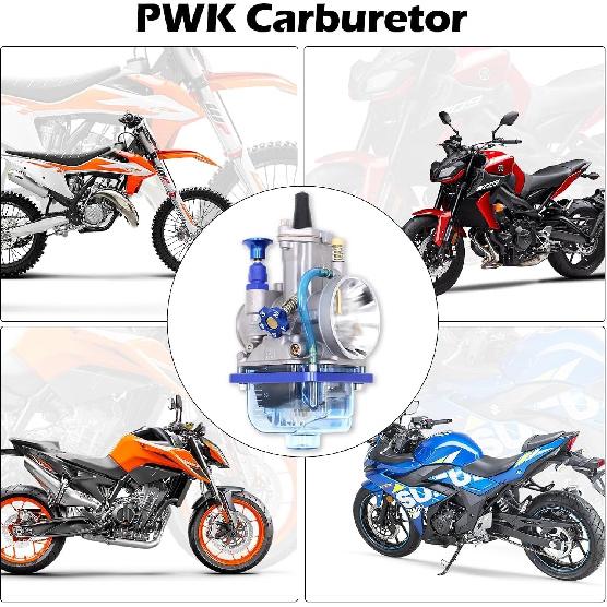 PWK 21Mm Carburetor, Universal Mortorcycle Racing With Blue Float Bowl Horn Cup Intake Manifold Fit For 2T 4T Engine Scooter Motorcycle ATV Quad Pit