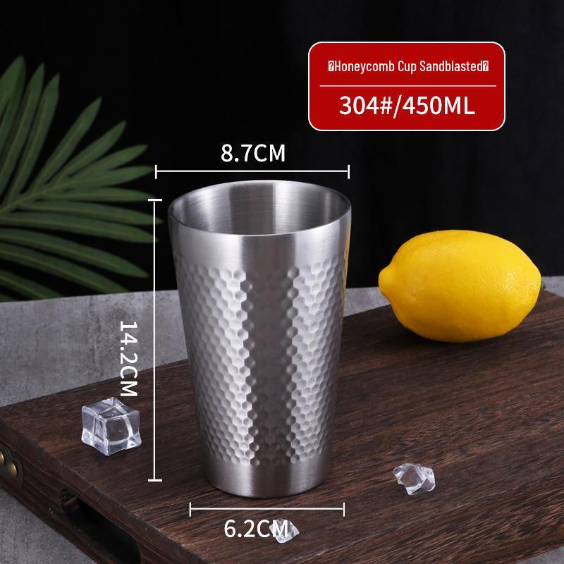 Korean Style Double-Layer Honeycomb Stainless Steel Beer Mug - Durable, Anti-Fall, Ideal for Cold Drinks & BBQs.