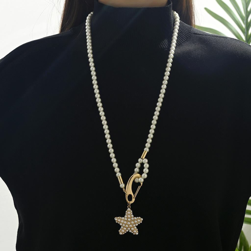 Summer Beach Starfish Sweater Chain Imitation Shijia Pearl Necklace Long Beaded Pentagram Long Necklace
