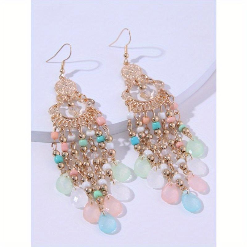 Beads Decor Tassel Drop Earrings