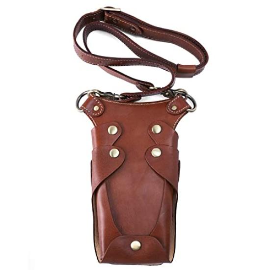 KK Authentic Handmade Premium Leather Scissor Case for 6 Scissors Leather (Sanshiro Market) (Genuine Strap, Brown)