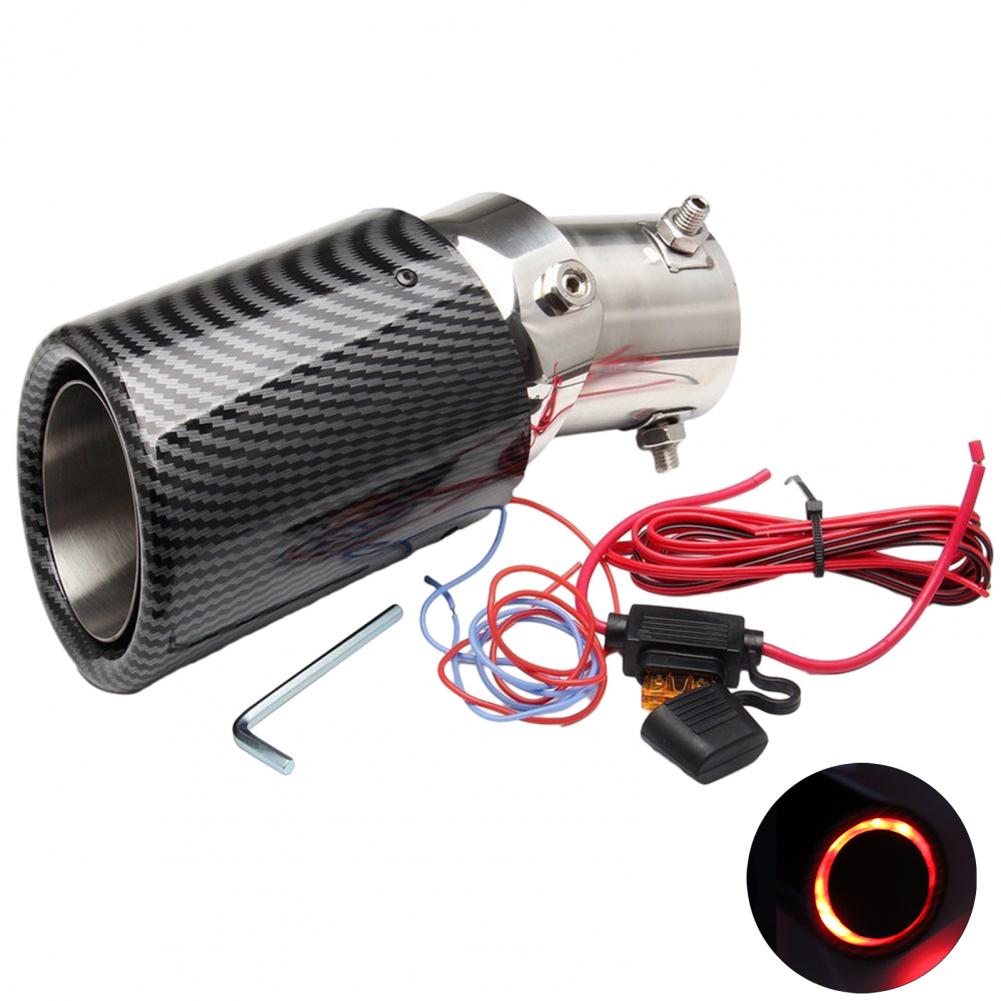 Silenziatore Scarico Auto LED Blu Rosso Luminoso Fibra di Carbonio Terminale di Scarico Auto Silenziatore Tubo di Scarico Auto Robusto Sostituzione