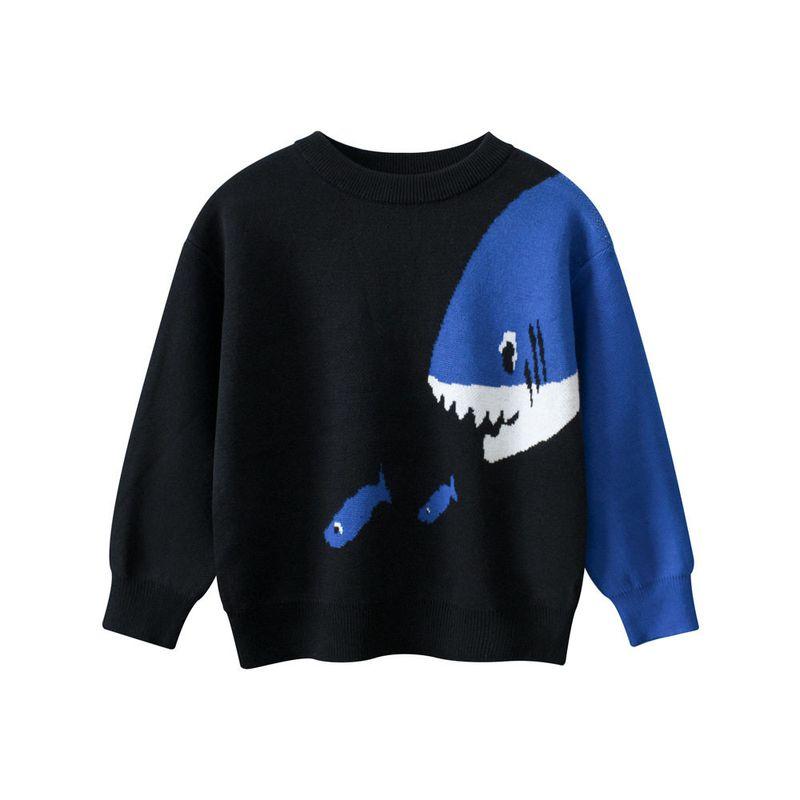 27Kids Children s Clothing Spring and Autumn Boys  Shark Eating Fish Knitwear Kids  Sweater Baby Boys  Pure Cotton Cotton Knitwear Thin My3465 Black 120