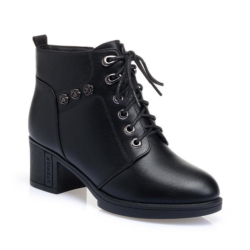 

Теплые бархатные короткие сапоги для женщин среднего возраста - мягкая подошва, средний каблук, универсальные осенне-зимние ботинки Martin с восемью отверстиями 39 чёрный