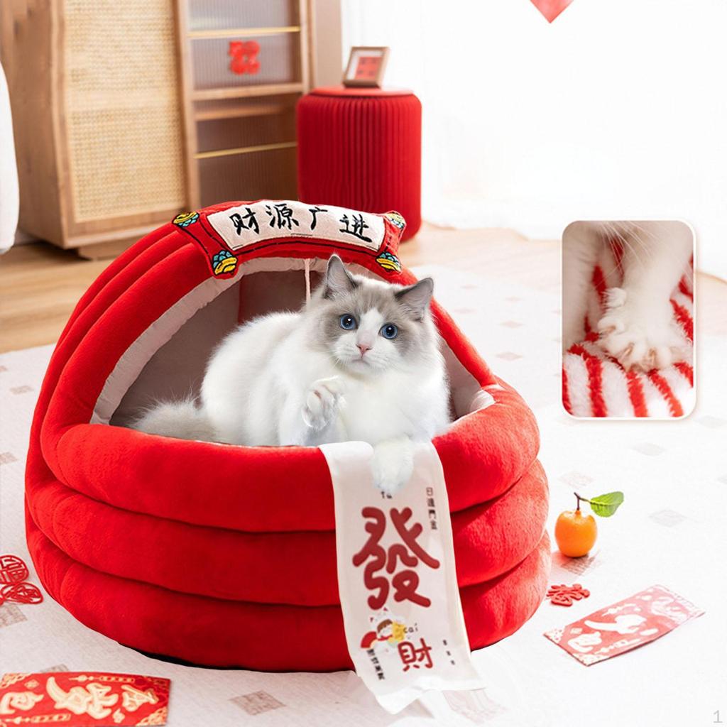 Winter Cat Bed Sleeping Thicken Cushion Year Decoration Small Dog House Warm Nest