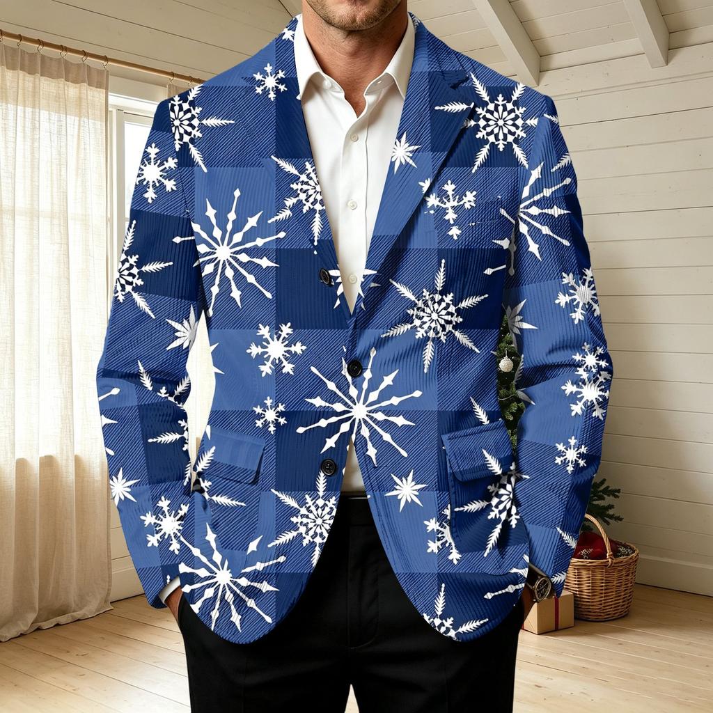 Men's Corduroy with Christmas Print Business Casual Suit Jacket for Holiday Party