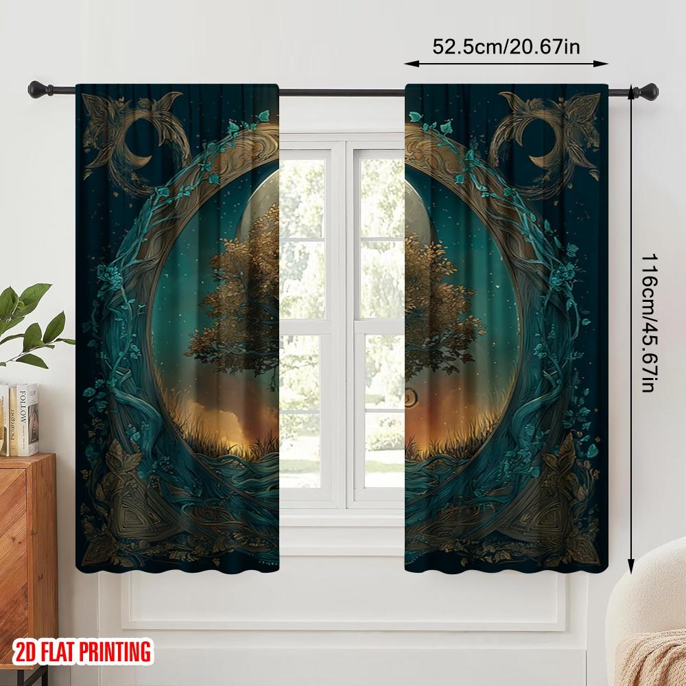 2 Stück, 2D-Flachdruck Vorhänge Ätherischer Baum Vielseitig Langlebig Polyester (ohne Stange) Geschenke für Schlafzimmer und verschiedene Raumtypen