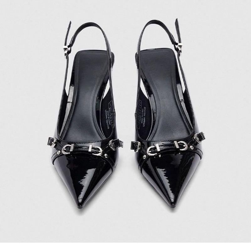 2024Womens Summer New Simple Solid Color Sexy Pointed Toe Sandals PU Leather Outdoor Casual Comfortable Office Womens High Heels