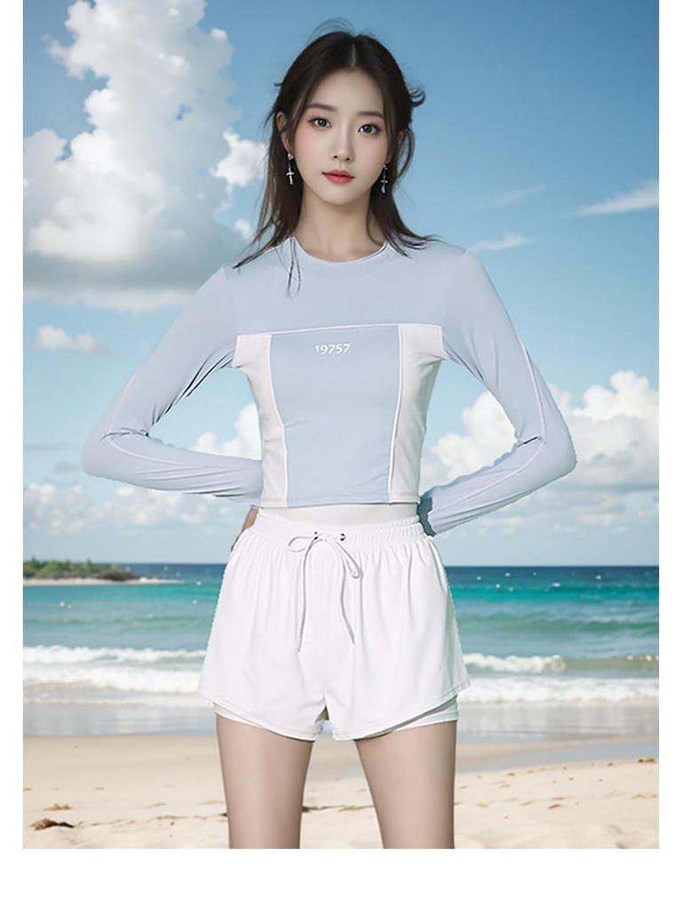 Women's Long Sleeve Conservative Tummy Control Two-Piece Swimsuit - Slimming Swimwear, 2025 Edition for Summer and Hot Springs.