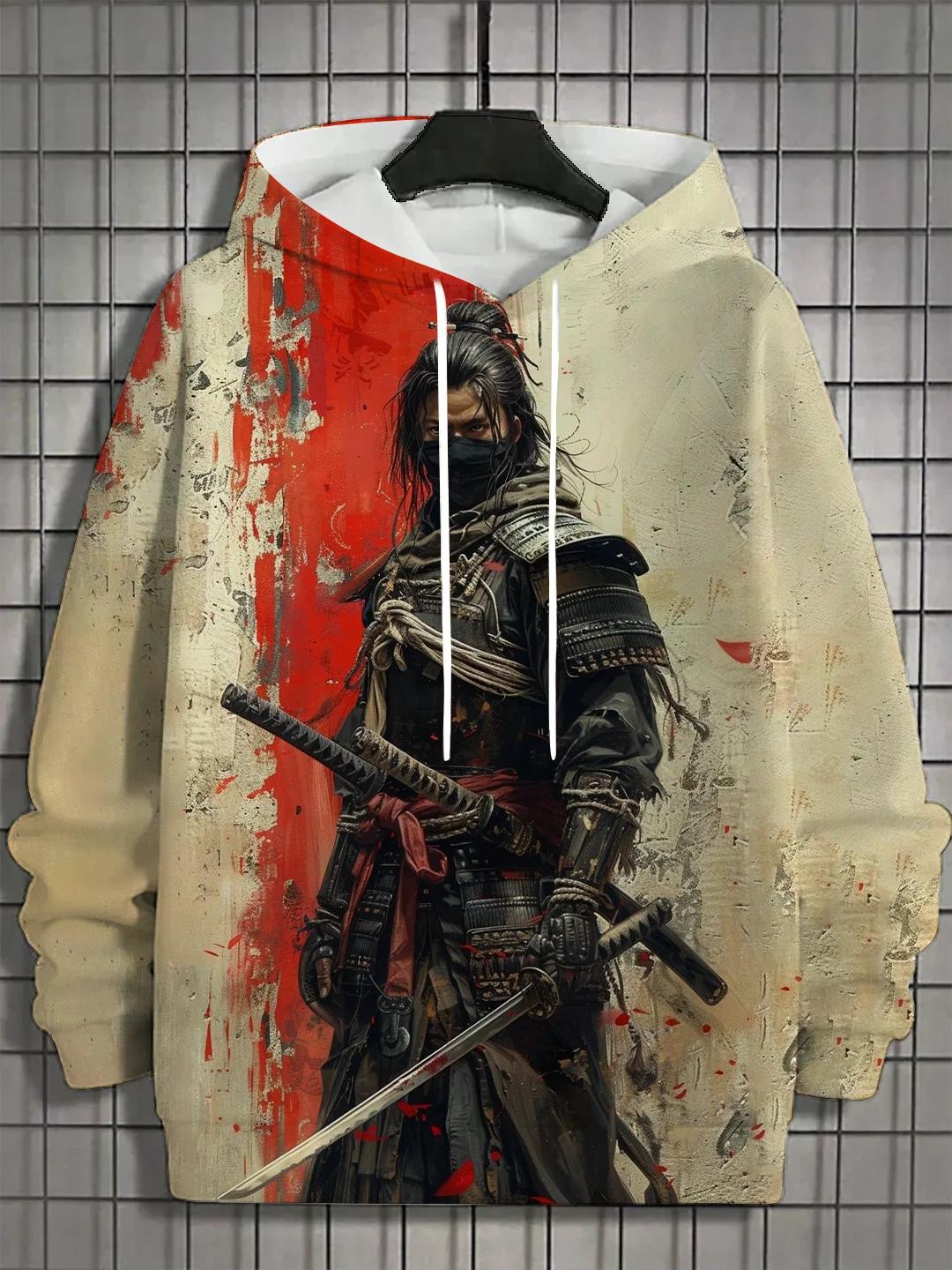 

2025 осень новая мужская толстовка с 3D принтом японского самурая, мужская и женская повседневная мода, мужская толстовка, уличные мужские топы S