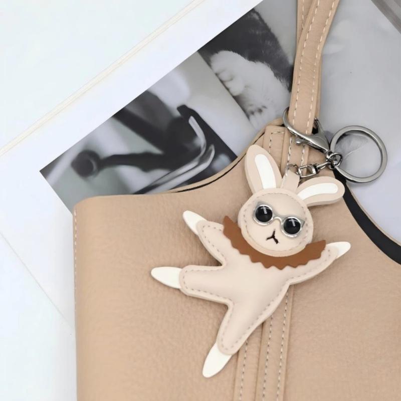Whimsical Dancing Rabbit Keychain Fashionable Leather Trinket Versatile Decoration For Accessories Gift Giving