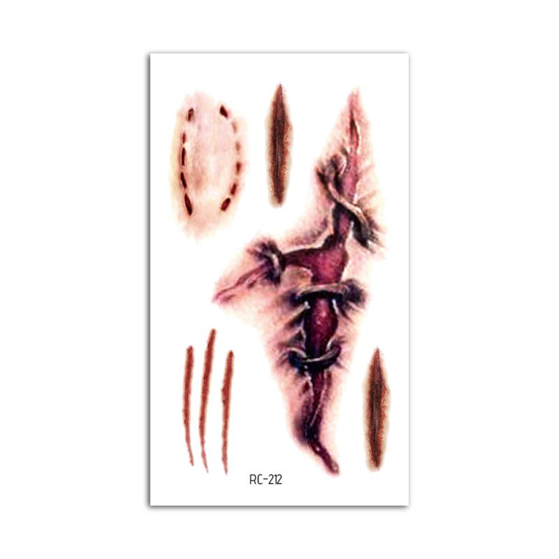 Vodotěsné Halloweenské dočasné tetovací nálepky: Realistické jizvy po krvi a noži pro hororový make-up.