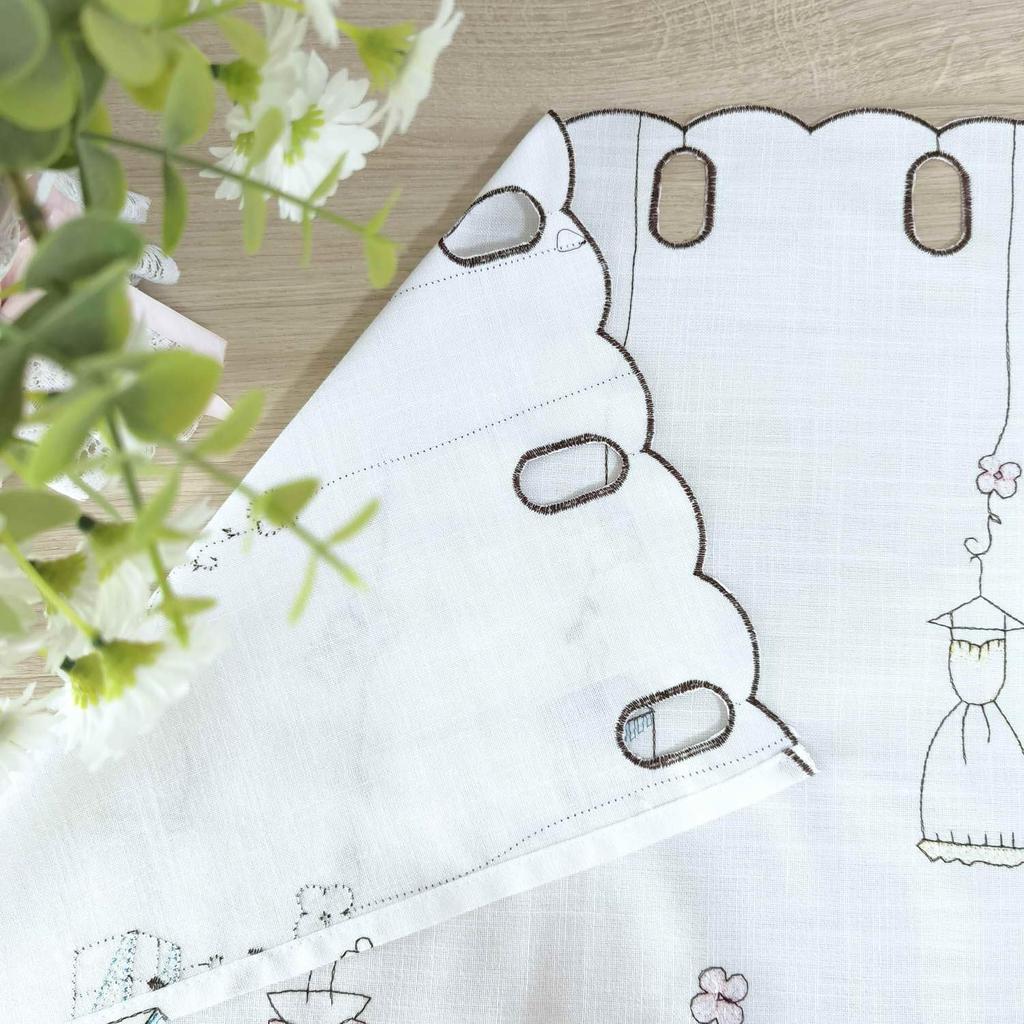 Cute Embroidered Floral Cafe Curtain Fabric, Stylish Kitchen Privacy Panel, Nordic Half Curtain for Small Windows, Cafes, Coffee Shops, Room