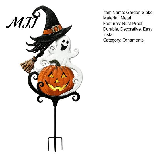 Metal Garden Decorations Halloween Stake, Witch Pumpkin Yard Rust-Proof Outdoor Holiday Decor Decoration for Lawn Patio Porch Pathway, Gift Gardener