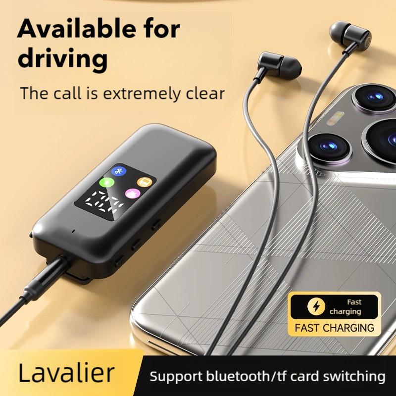 Dual-ear Bluetooth Earphones with Clip, Long-lasting Battery, Universal Compatibility, and Card Slot.
