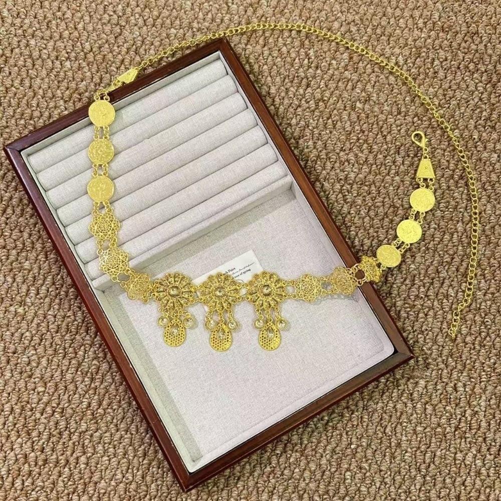 Metal Flower Belly Chains Golden Zinc Zinc Alloy Hollow Out Belt New Waist Chain  Robe Belts