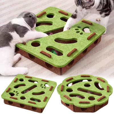 Felt Cat Puzzle Game Box With Bell Ball Sturdy Safe Cat Toys Cat Supplies Felt Maze Box For Kittens Pet Supply Interactive Toy