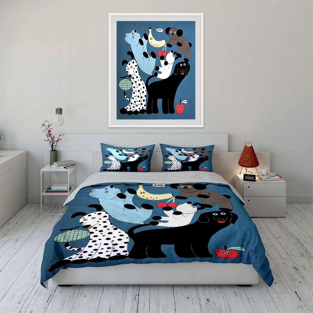 Playful Cute Animals Pattern Bedding Duvet Cover Set Duvet Cover Pillowcases (1*Duvet Cover 2*Pillowcases, without duvet insert)