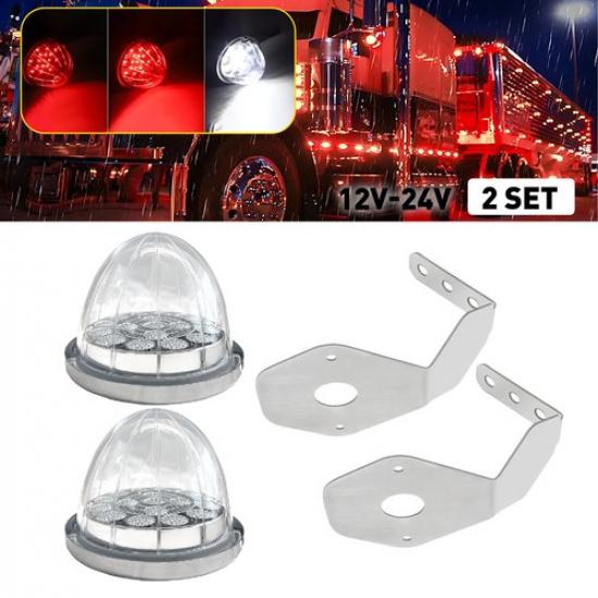 4X LED Watermelon Light Indicator Side Marker Clearance Red White W/ Bracket