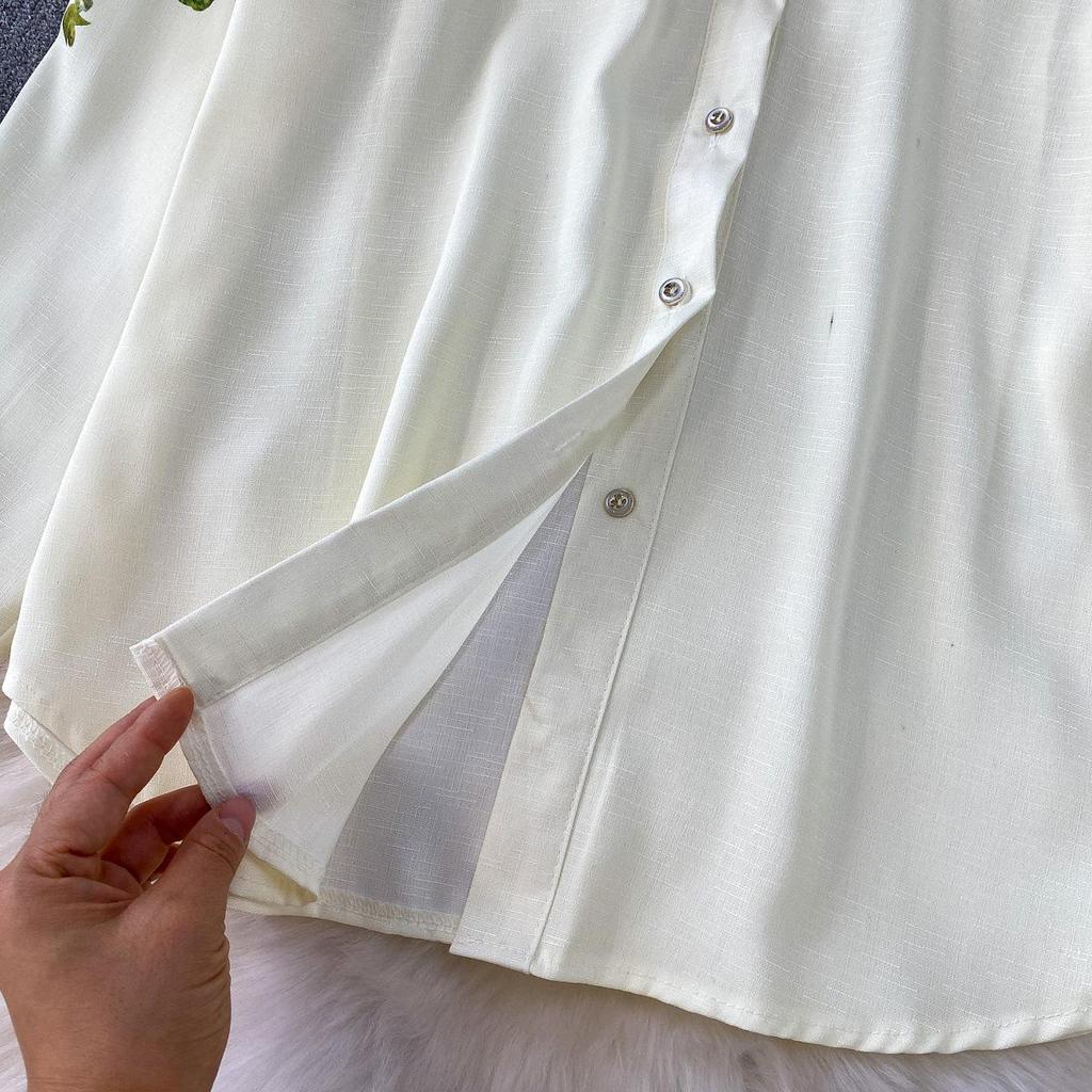 European Retro Single-Breasted Lapel Shirt & High-Waisted Pleated Skirt Set