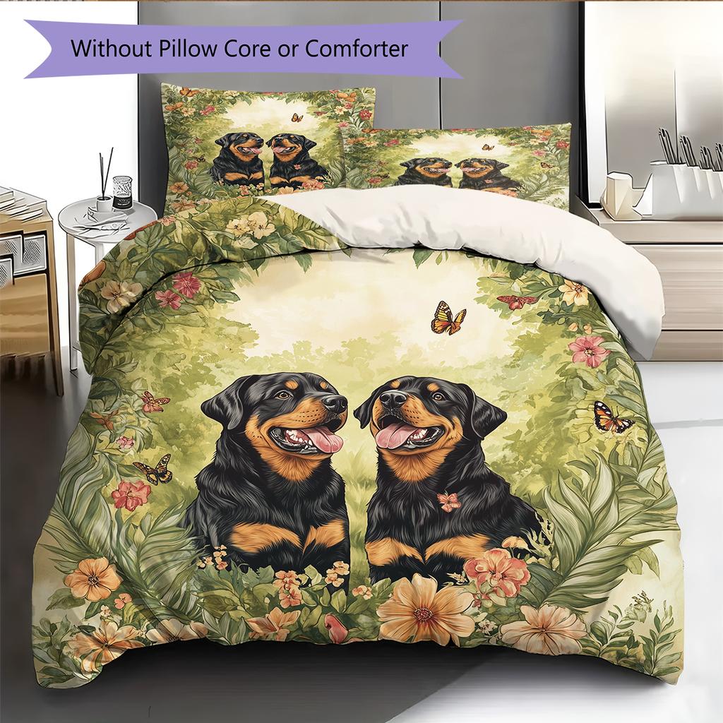 Rottweiler and garden Pattern Bedding Home Decoration Birthday Gift (1 * duvet cover + 2 * pillowcase, without core)
