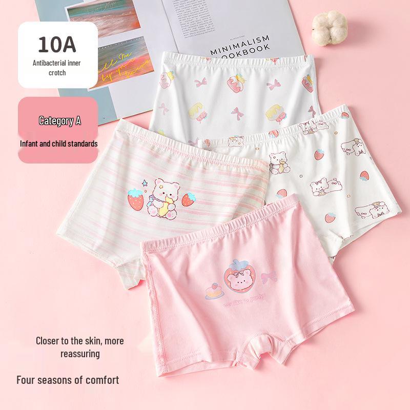 Girls' Pure Cotton Boxer Shorts - Children's Underwear, Flat-Leg Pants for Middle and Big Girls