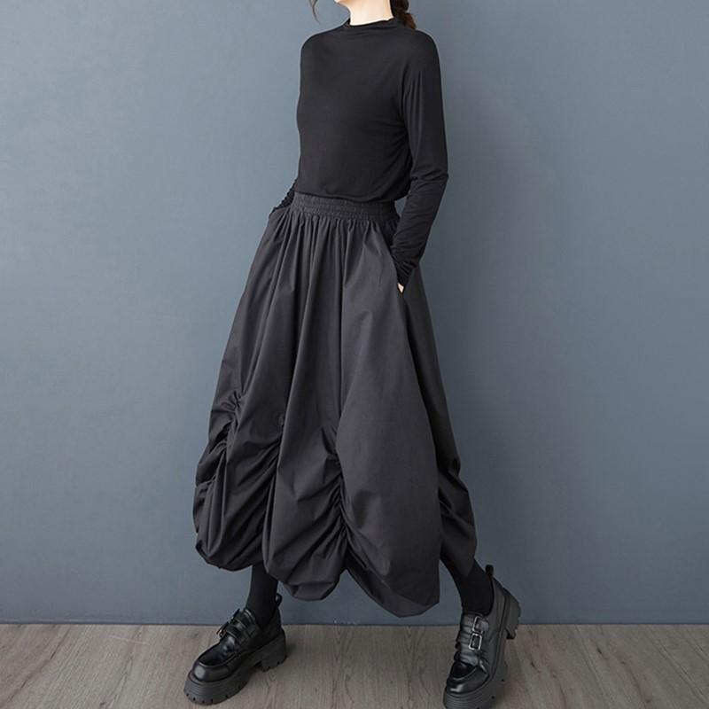 Fuste lungi, lejere, din bumbac, mărime plus, cu talie înaltă, vintage, primăvară-vară-toamnă, casual, pentru femei