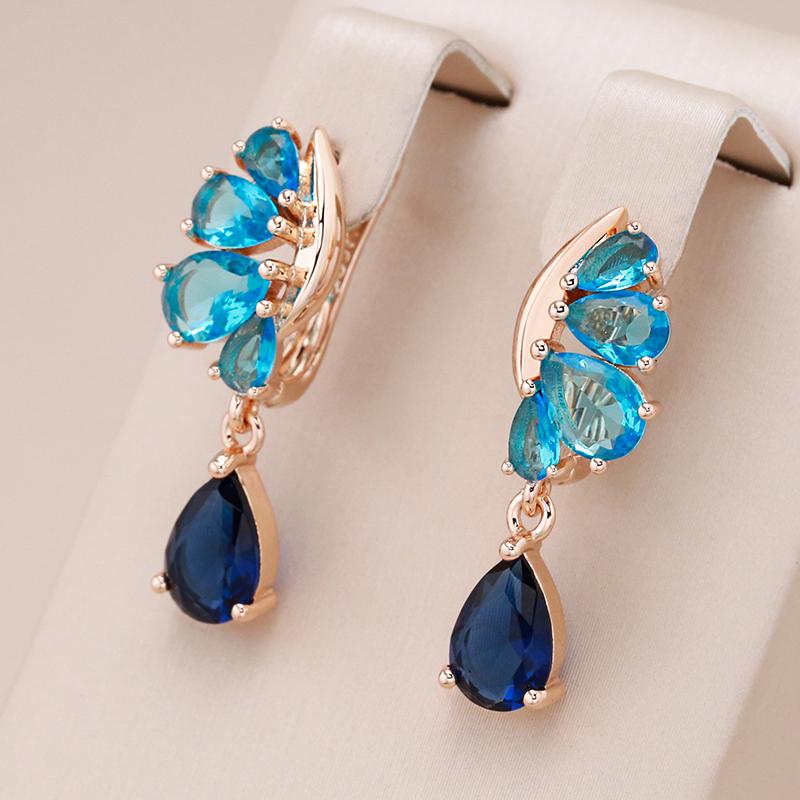 New  Rose Gold Drop Earrings For Women'S Blue Natural Zircon Ethnic Bride Wedding Jewelry Vintage Party Accessories