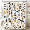 Modern Bathroom Shower Curtain with Orange Floral Design Waterproof Fabric for Home Decor in White Black (Size180x240cm)