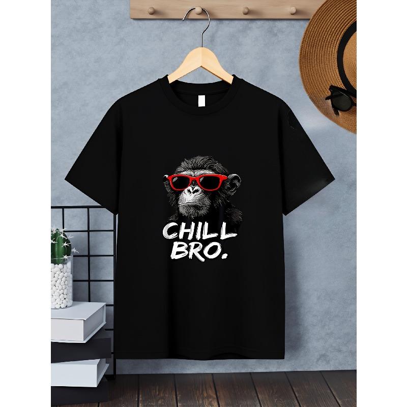 Boys Chimp In Red Sunglasses "Chill Bro" Print Crewneck Short Sleeve Tee