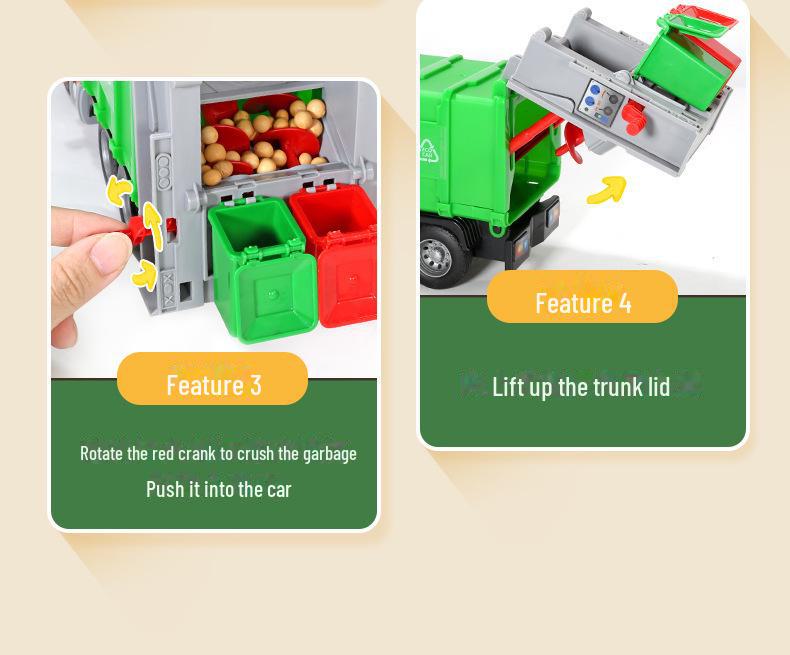 Inertial Garbage Truck Toy with Inflatable Lift and Sorting Bins - Kids' Sanitation and Sweeping Simulation