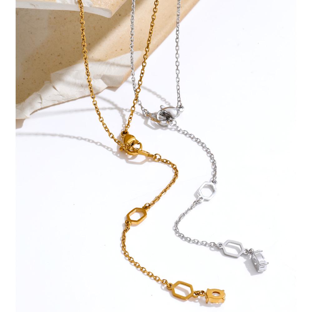 Yhpup Stainless Steel Chic Shiny Cubic Zirconia Round Drop Necklace for Women Delicate Fashion Korean Collar Jewelry Waterproof