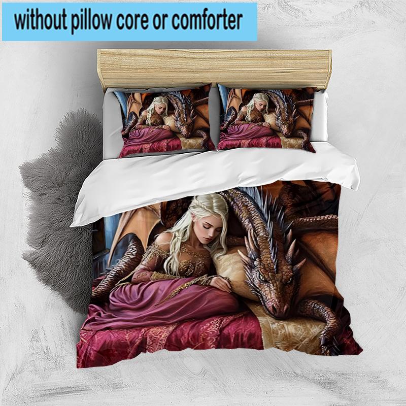 Dragon Queen's Majesty 3pcs Bedding,Including 1pc Duvet Cover And 2pcs Pillowcases Perfect for Christmas,Ideal for Bedroom, Dormitory