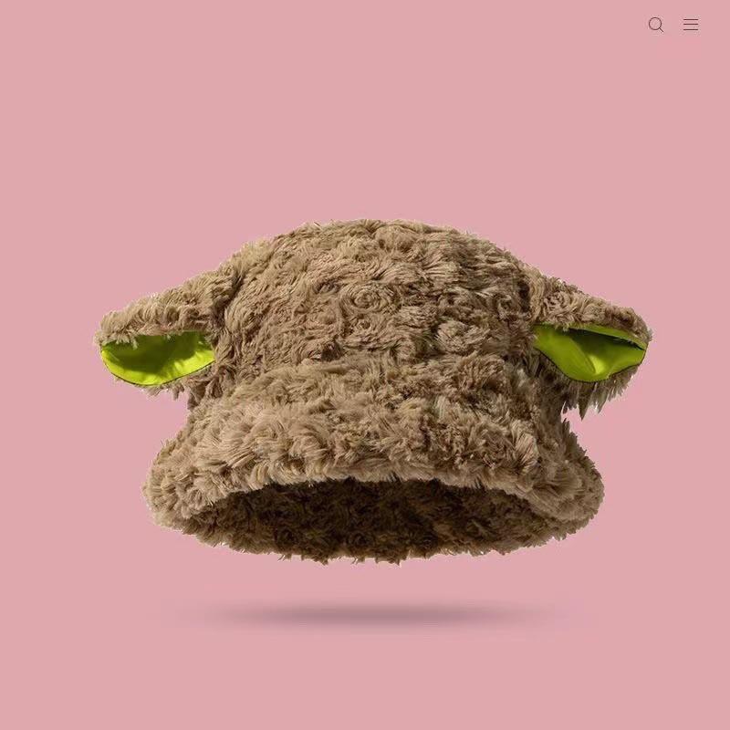 Winter Pretty Sheep Ear Hat for Women Korean Cute Lamb Fisherman Hat for Womens Warm Cashmere Hat