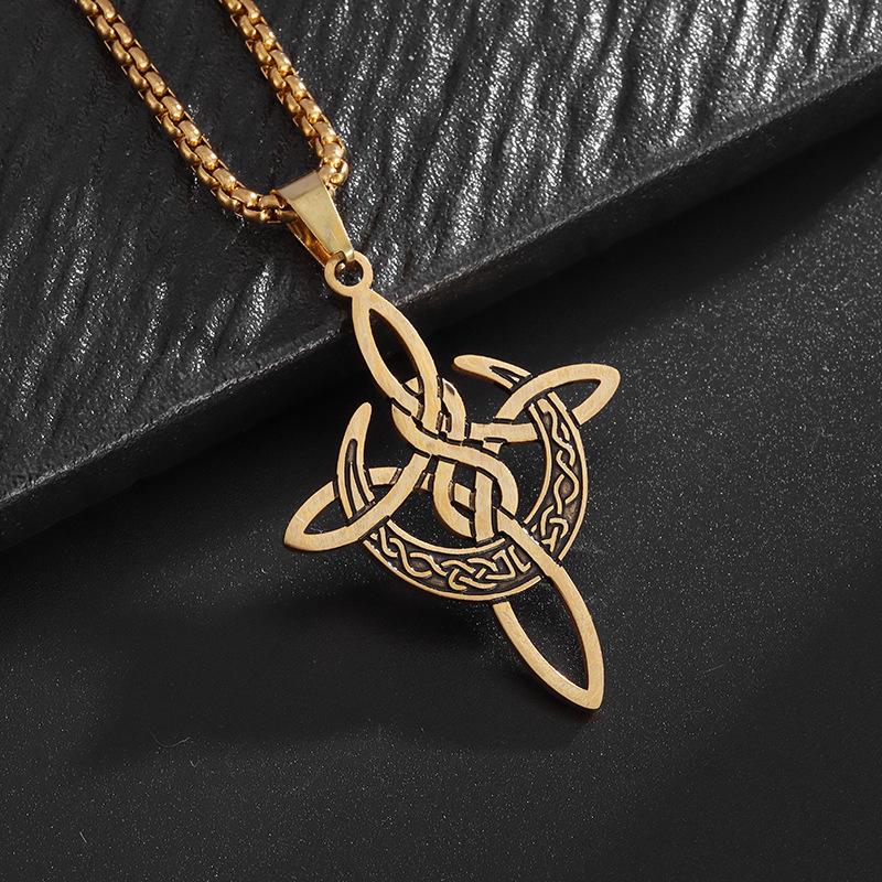 Retro Celtic Knot Hollow Out Pendant Woven Pattern Necklace Handmade Jewelry Gift
