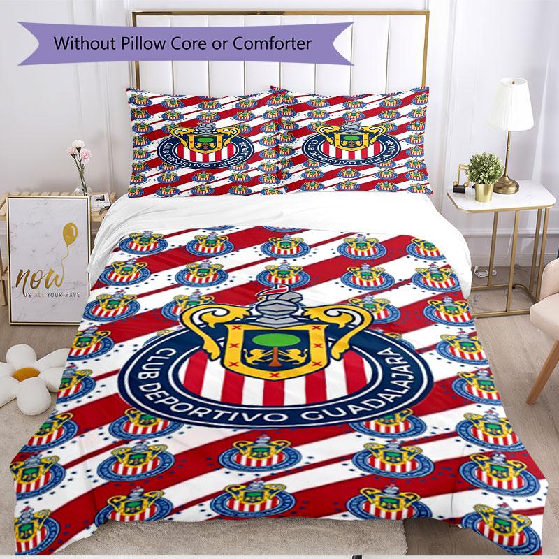 3pcs Duvet Cover Set (1*Duvet Cover + 2*Pillowcase, Without Core), Club Deportivo Guadalajara Print Soft All‑Season Bedding Set, Home Bedroom Decor Gi